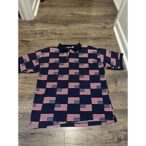 Patriotic "American Impact" Men's Navy w/American Flags Short Sleeve Polo Sz XL
